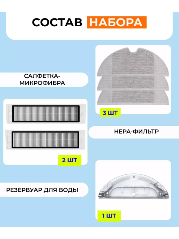 Резервуар + 3 салфетки + 2 фильтра для Xiaomi, 1C, Mop — изображение 1