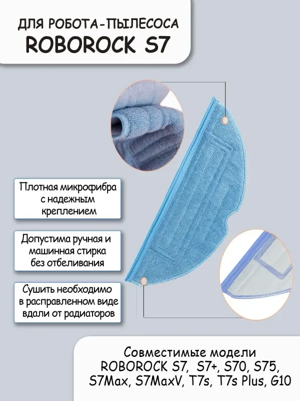 3 тряпки-фибры + основная+боковая щетка + фильтр Roborock S7 — изображение 3