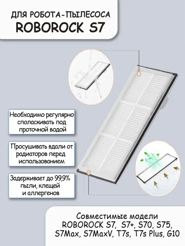3 тряпки-фибры + основная+боковая щетка + фильтр Roborock S7 — изображение 5