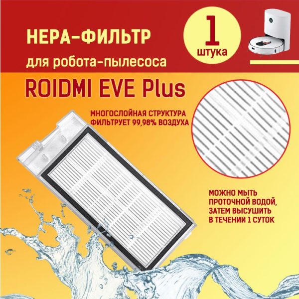 MiLion / Аксессуары для пылесоса Xiaomi , ROIDMI EVE Plus , Xclea H30 , Xclea H30 plus / сменные тряпка микрофибра 3 шт + НЕРА фильтр + основная щетка + боковая щетка 2 шт — изображение 5