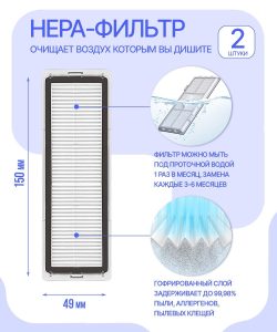 Для робота пылесоса Xiaomi, Mijia Self-Cleaning Robot Vacuum-Mop Pro: основная щетка, 2 боковые щетки, 2 НЕРА-фильтра, 4 салфетки микрофибры. — изображение 5