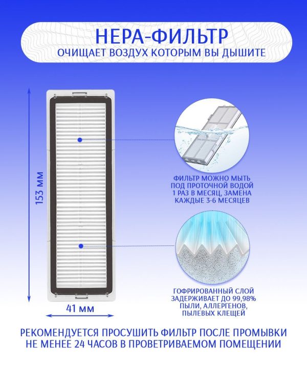 MiLion / Аксессуары для пылесоса Xiaomi , Mijia 1C_ Mijia1T _ Dreame Bot F9_ D9 Max ,Dreame Bot L10 Pro / сменные тряпка микрофибра + НЕРА фильтр — изображение 4