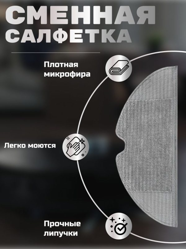 MiLion / Тряпка для робота пылесоса Xiaomi , Mi Robot Vacuum Mop , Dreame F9 из микрофибры + hepa фильтр + основаня щетка + боковая щетка — изображение 2
