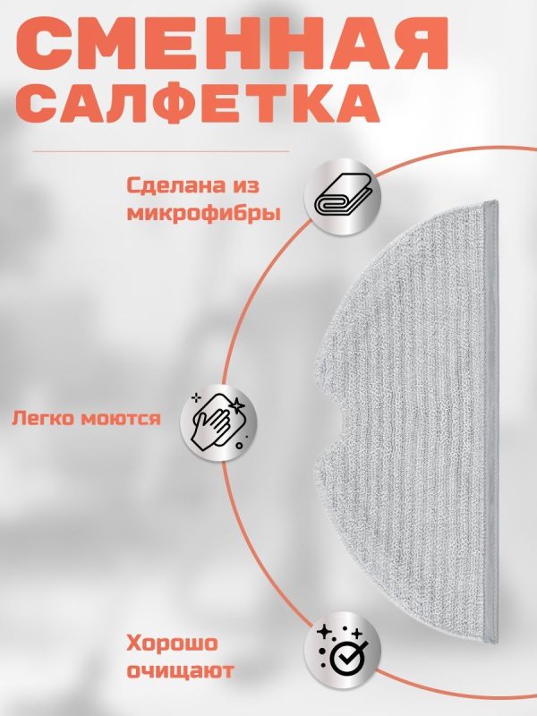 MiLion / Аксессуары для пылесоса Xiaomi , Dreame D9 / сменные тряпка микрофибра 2 шт + НЕРА фильтр + основная щетка + боковая щетка 2 шт — изображение 4
