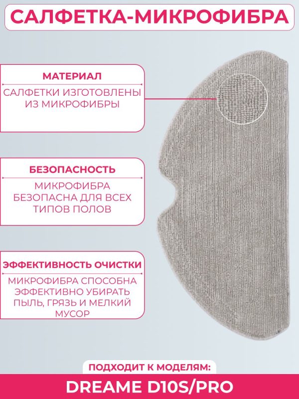 Сменная тряпка микрофибра для робота пылесоса Xiaomi , Dreame D10s/Pro (3 штуки) — изображение 2