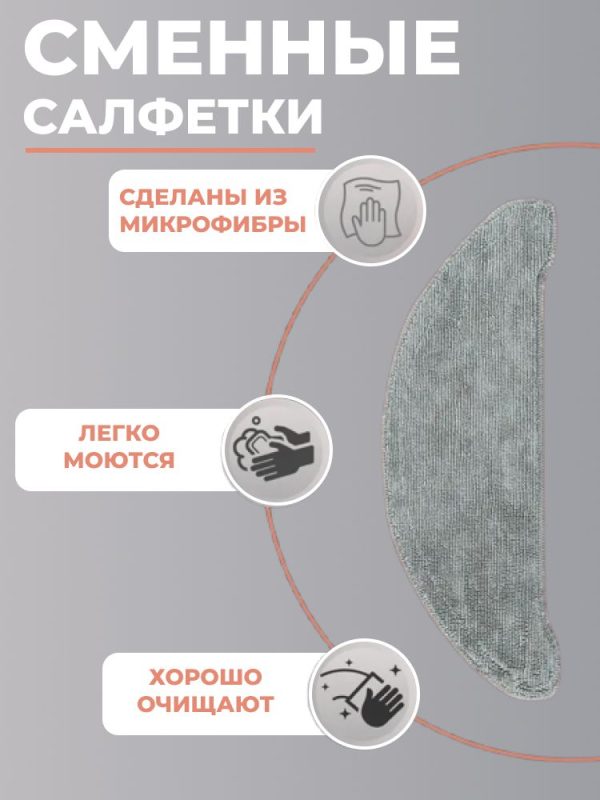 Комплект аксессуаров для робота пылесоса Xiaomi, Roidmi EVE Plus , Xclea H30 , Xclea H30 plus (2шт. боковые щетки, НЕРА-фильтр, салфетка-микрофибра) — изображение 2